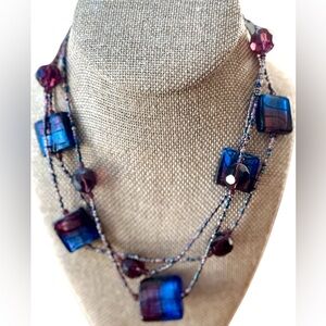 Vintage Triple Strand Station Style Murano Beaded Necklace